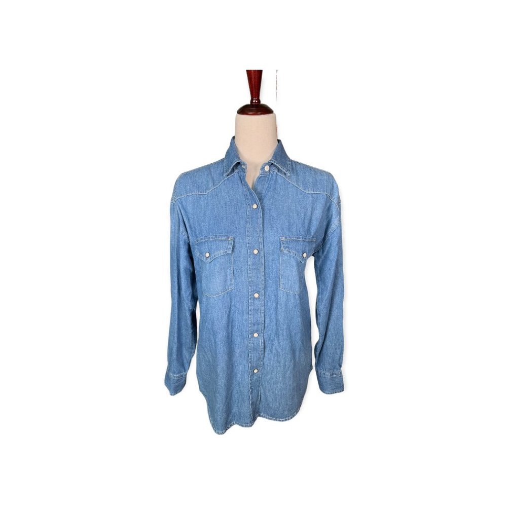 Gap Denim Pearl Snap Western Style Button Up Shirt Size XS//Rodeo/Cowboy